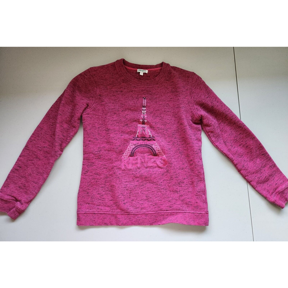 Kenzo Paris Embroidered Eiffel Tower Sweatshirt Size S Purple Pink